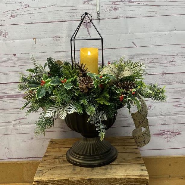 Evergreen Pedestal Silk (Artificial) Arrangement Flower Bouquet