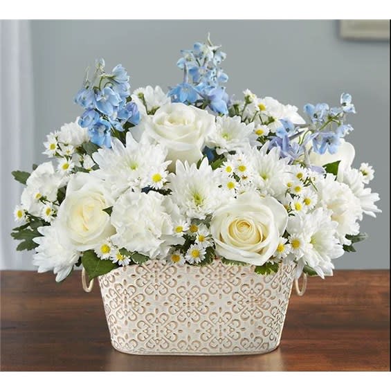 Loving Remembrance Blue And White Flower Bouquet