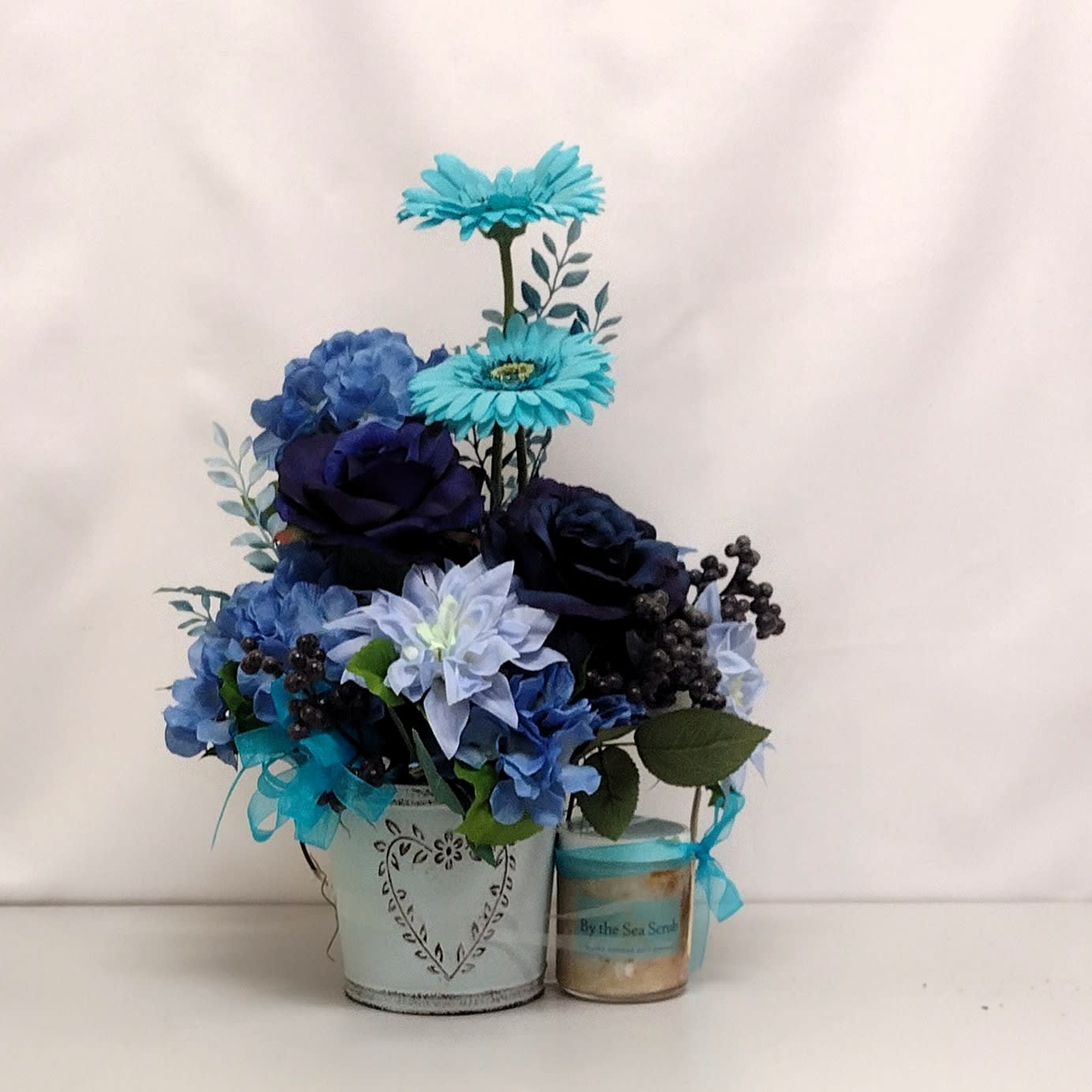Turquoise Silk with Skin Rub Lotion Flower Bouquet