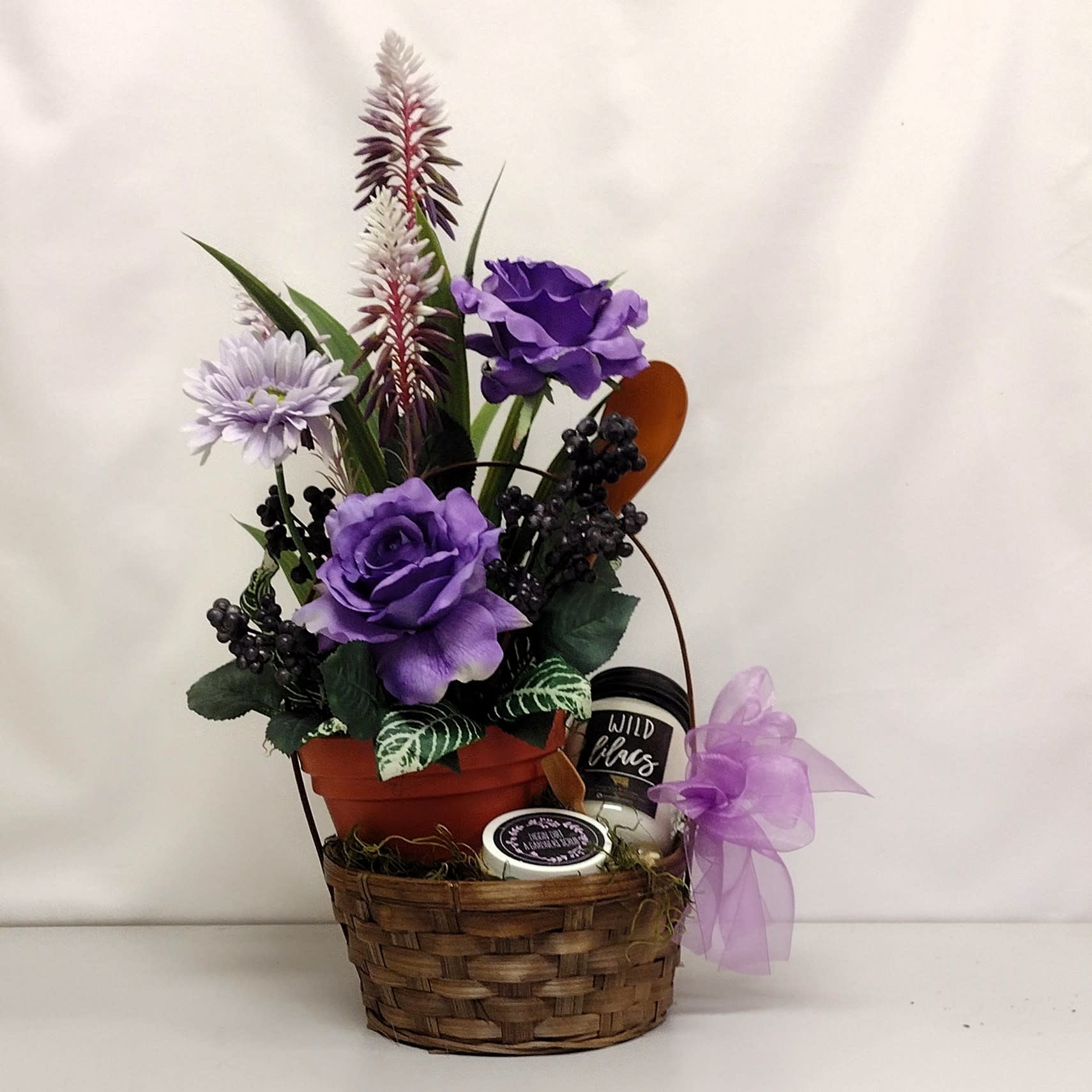 Purple Silk with Skin Rub Lotion Flower Bouquet