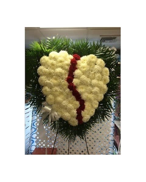 Broken Heart -- White w/Red Carnation Break