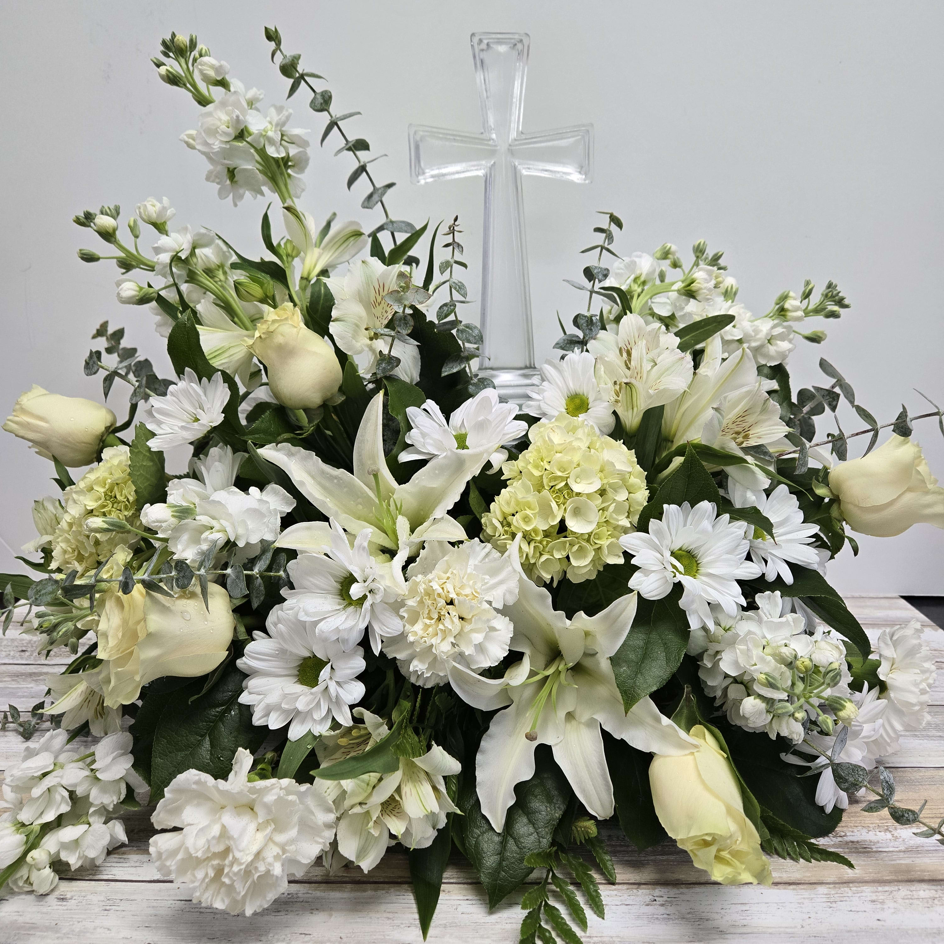 Crystal 10in Cross Arrangement Flower Bouquet