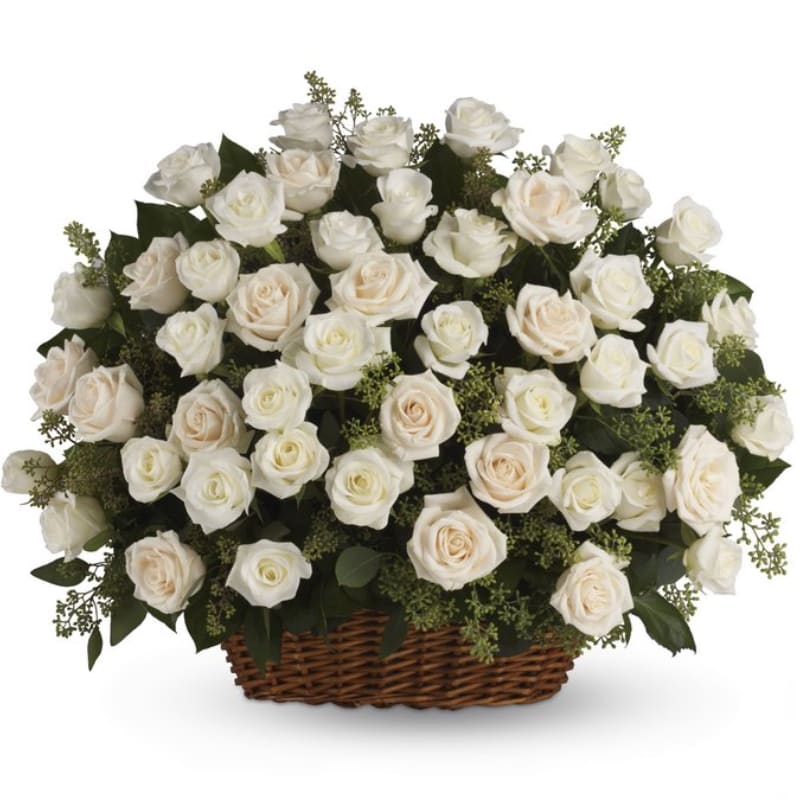 Wicker Basket of White Roses
