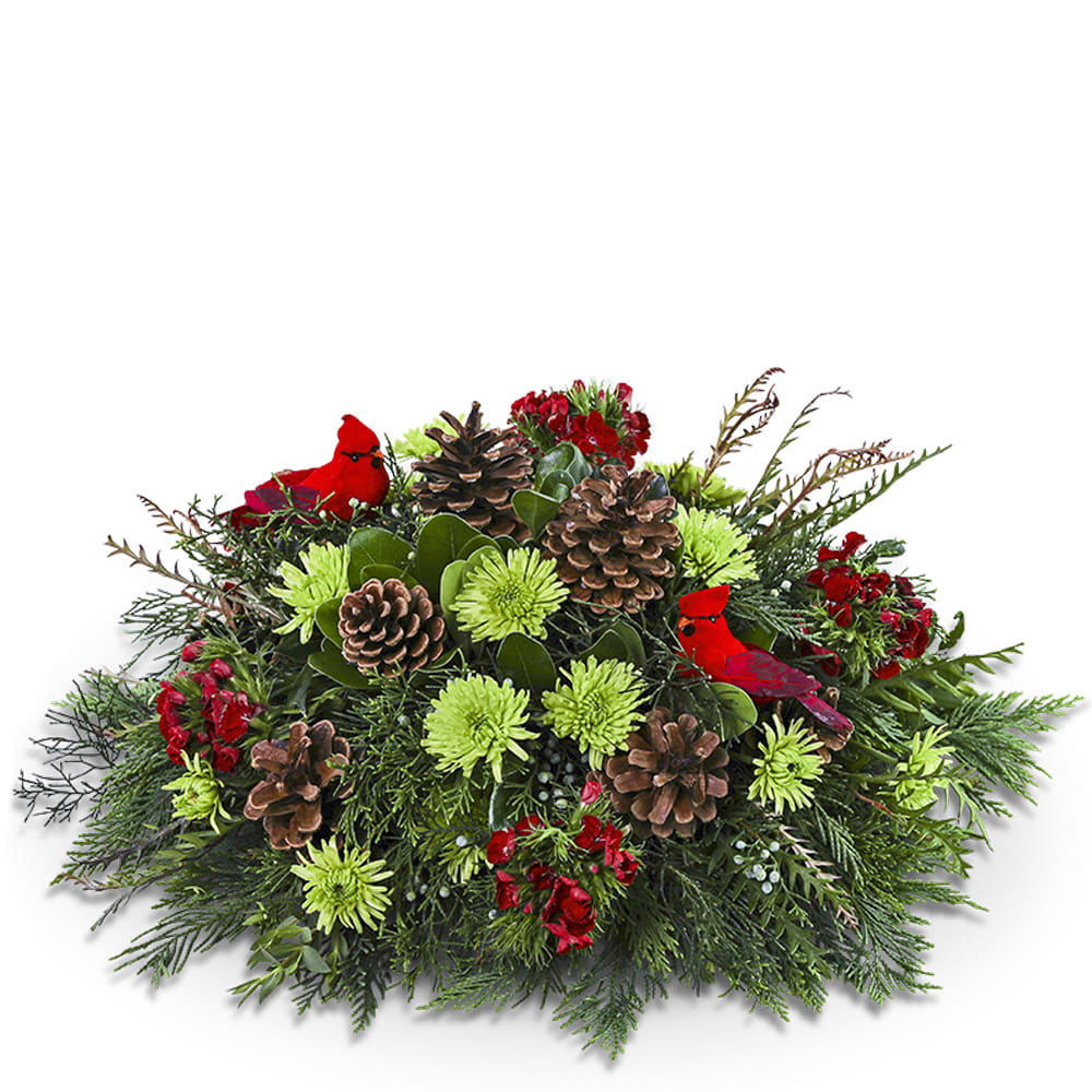 Where Cardinals Gather Centerpiece Flower Bouquet