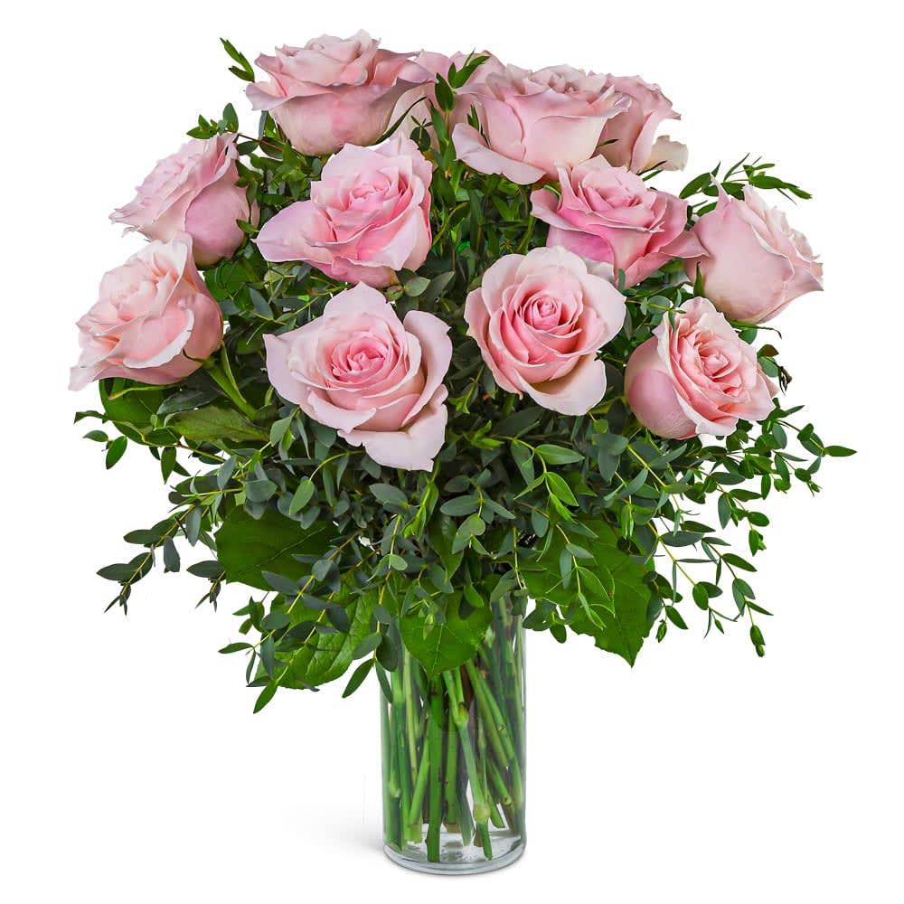 One Dozen Perfectly Pink Roses Flower Bouquet