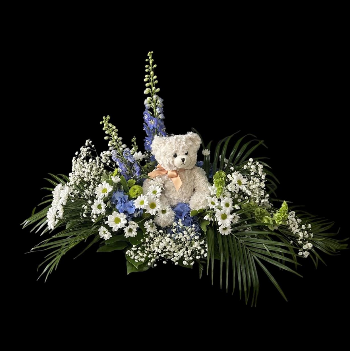 Blue & White Teddy Bear Design Flower Bouquet