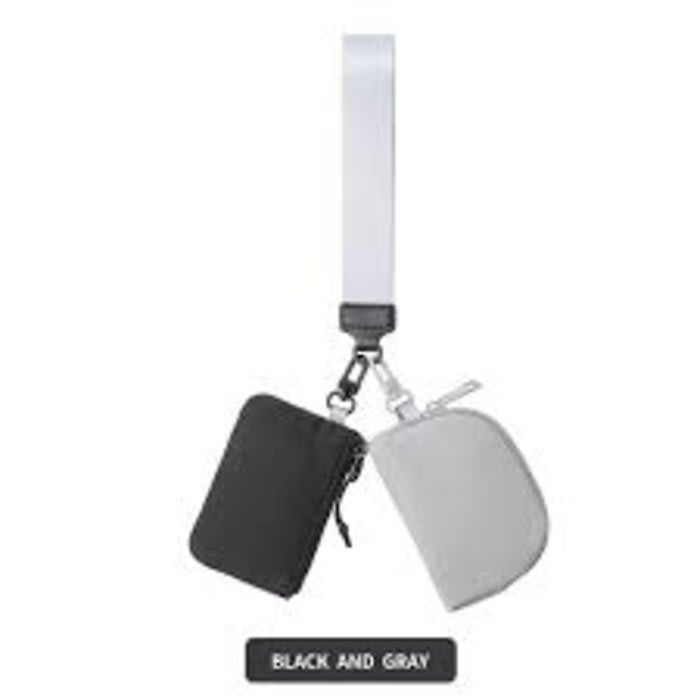 Dual Black/Gray Coin Purse Key Chain Flower Bouquet