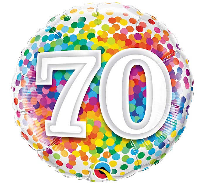 70 Birthday Rainbow Confetti Mylar Balloon