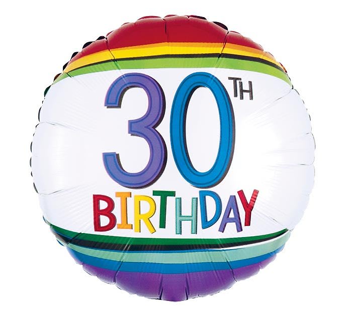 30th Birthday Stripes Mylar Balloon