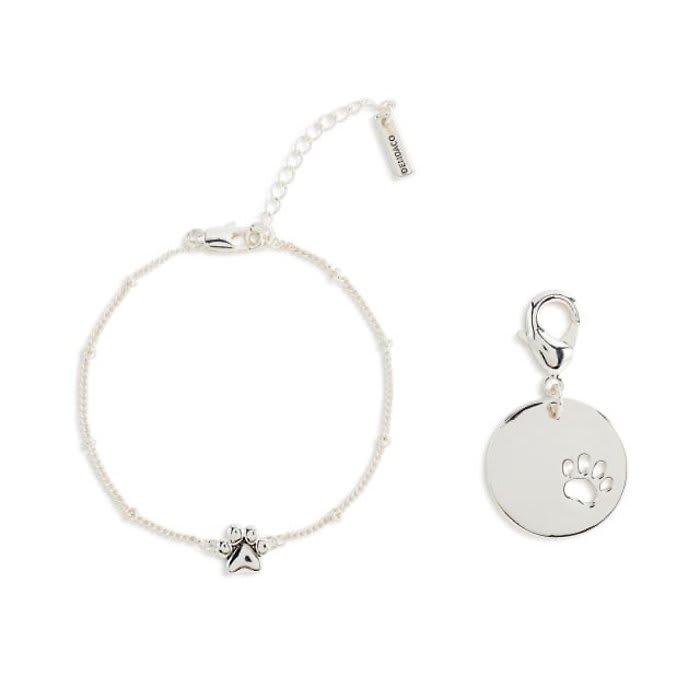 Collar Charm/Bracelet Set - Silver Paw Print