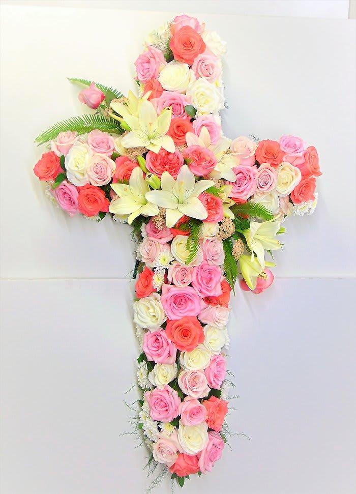 Bed of Roses Cross Flower Bouquet