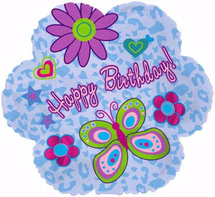 Happy Birthday Blue Flower Shape Mylar Flower Bouquet