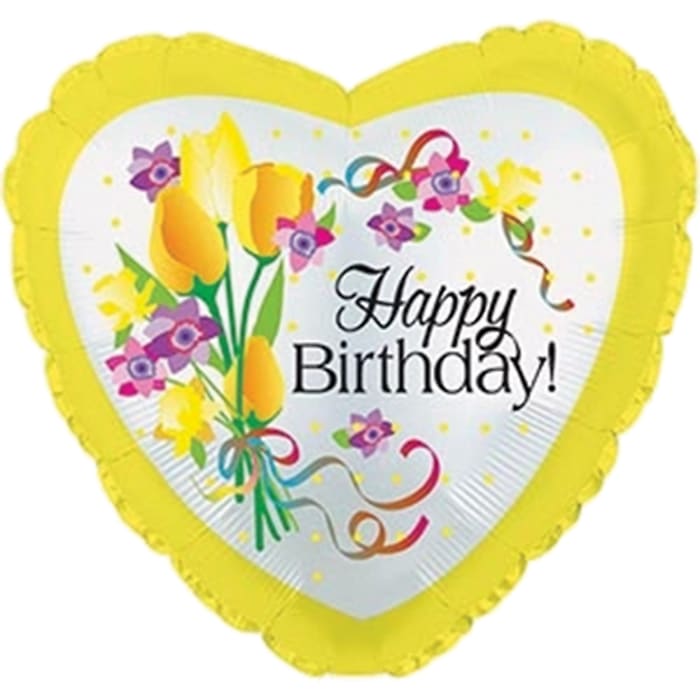 Happy Birthday Yellow Floral Mylar Balloon Flower Bouquet
