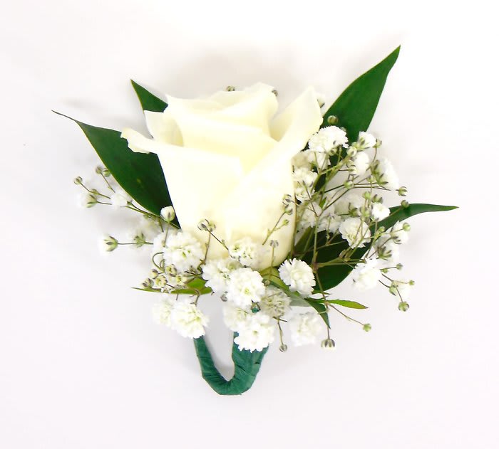 White Rose Boutonnnier-Baby's Breath