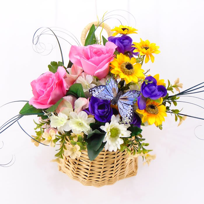 Blue Butterfly Silk Flower Hanging Basket