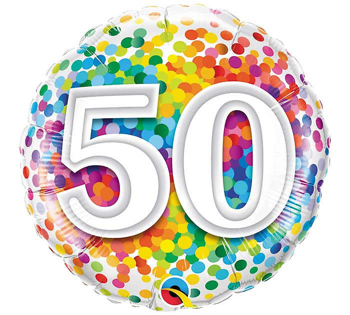 Happy Birthday 50 Rainbow Confetti Mylar Balloon
