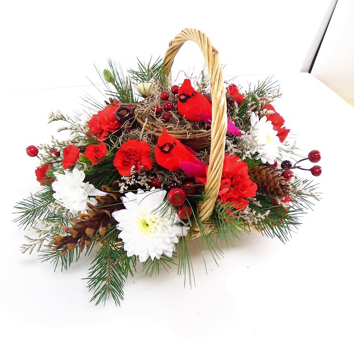 Red Feathered Friends for Winter Flower Bouquet