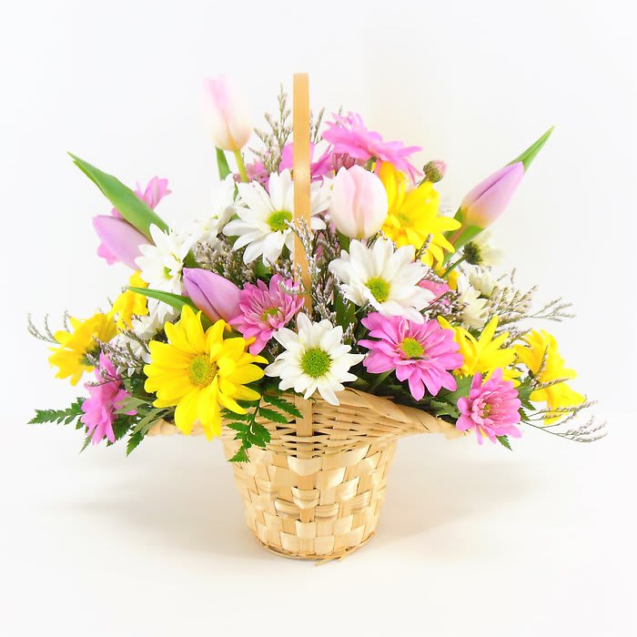 Basket of Springtime Flower Bouquet