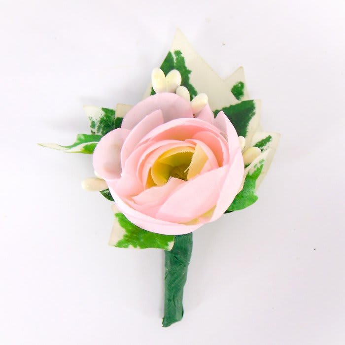 Boutonniere with Pink Ranunculus-Ivy-Berries Flower Bouquet