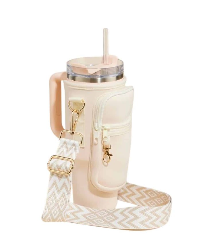 Ivory Crossbody Tumbler Bag/Purse with Strap Flower Bouquet