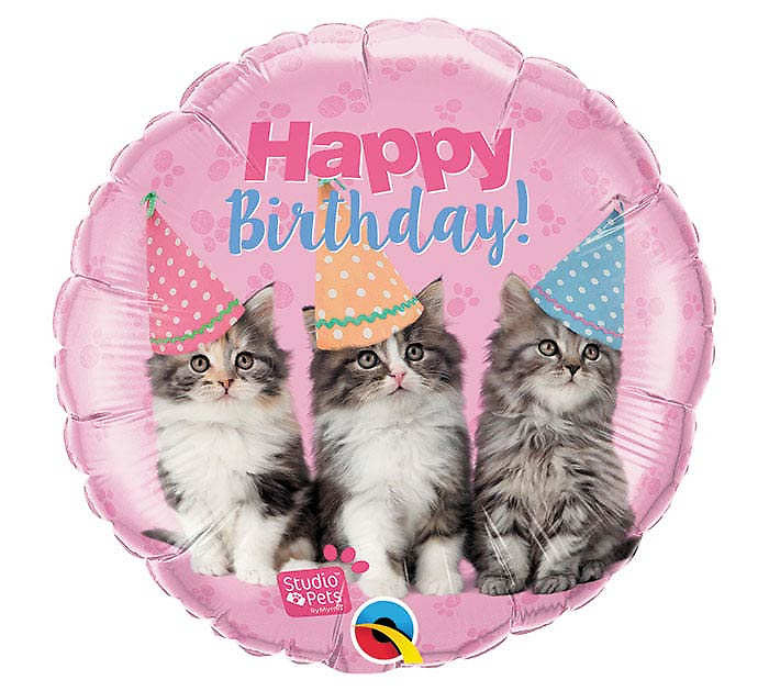Happy Birthday Kittens Mylar Balloon Flower Bouquet