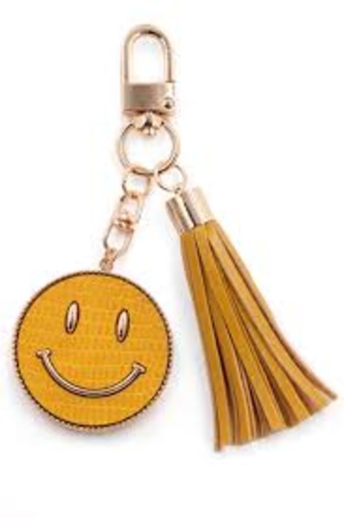 Smiley Face Coin Keychain-Gold Flower Bouquet