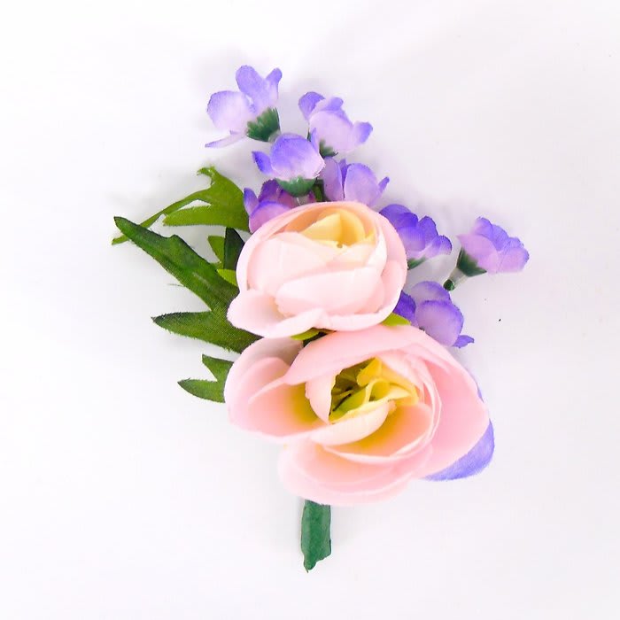 Boutonniere-2 Pink Ranunculus-Purple Accents Flower Bouquet