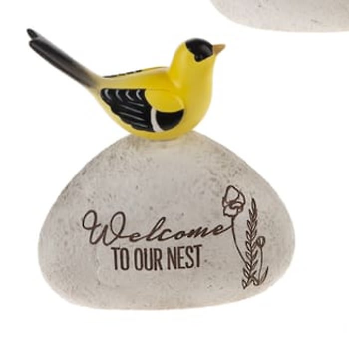 Welcome to our Nest, Goldfinch Message Rock Flower Bouquet
