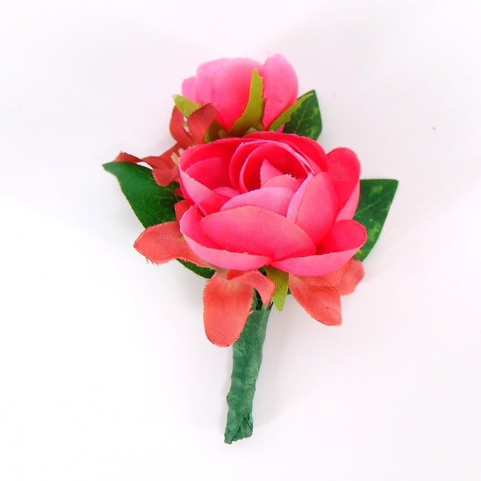 Boutonniere-2 Hot Pink Ranunculus-BB-Greens Flower Bouquet