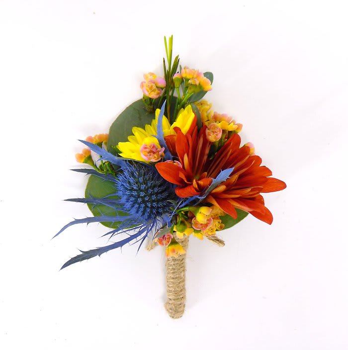 Mini Sunflower-Daisy-Thistle Boutonniere Flower Bouquet