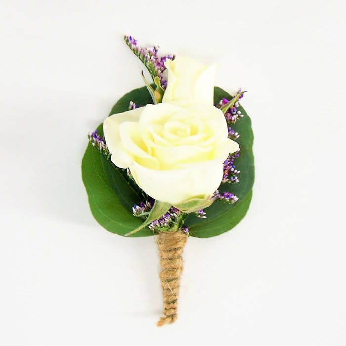 Double Rose Boutonniere-Purple-Twine Wrap Flower Bouquet
