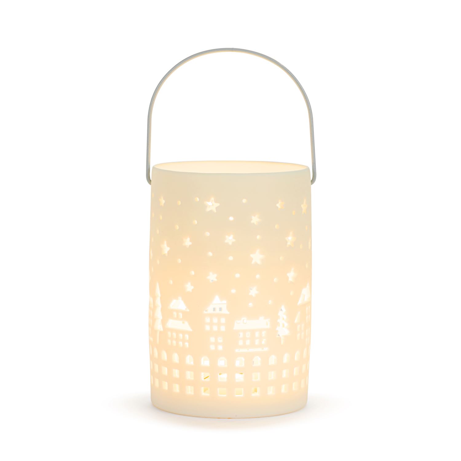 WHITE LED VILLAGE SCENE LANTERN