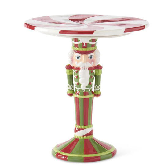 12.75''IN RED & GREEN DOLOMITE NUTCRACKER CAKE STAND/RISER