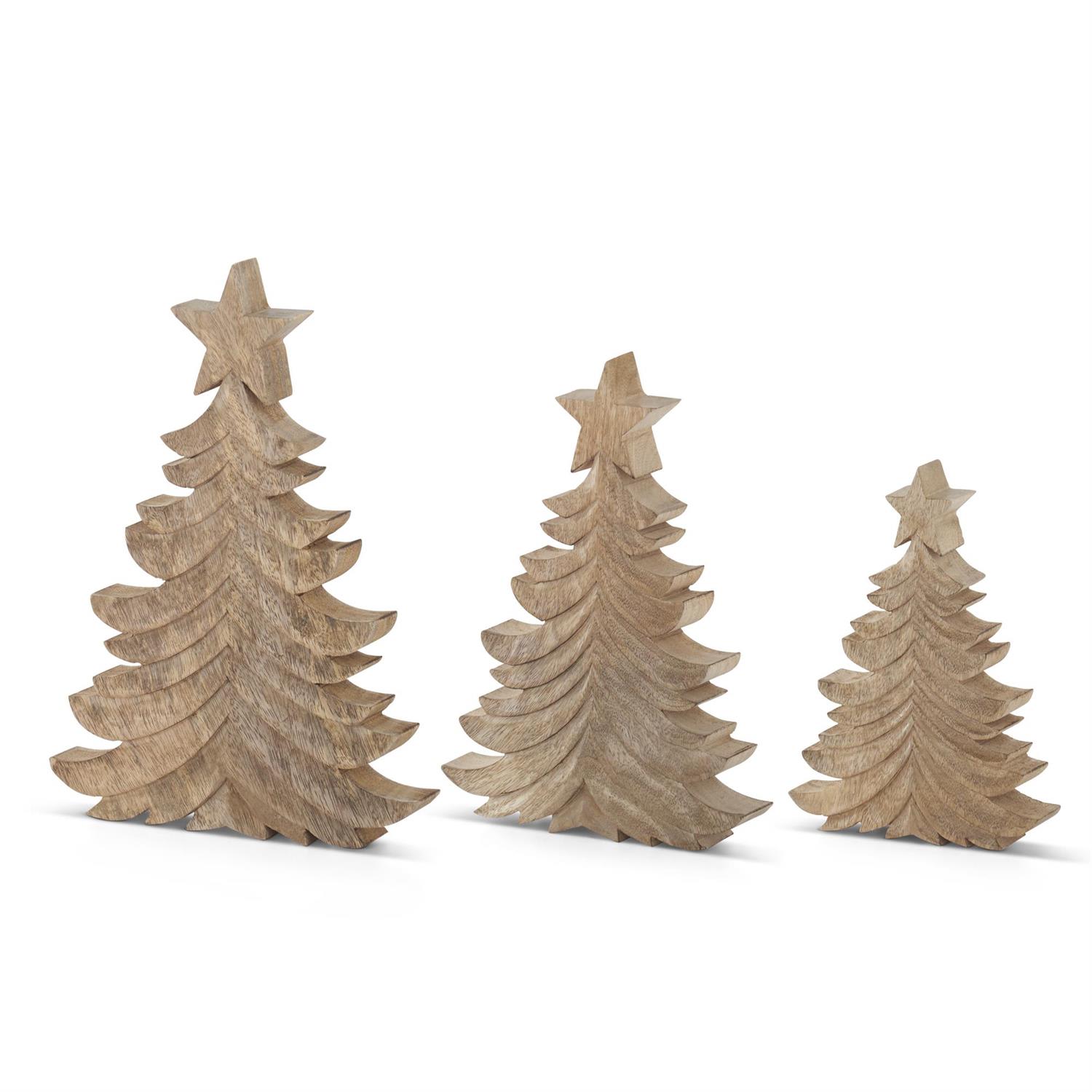 SET OF 3 MANGO WOOD CARVED CHRISTMAS TREES