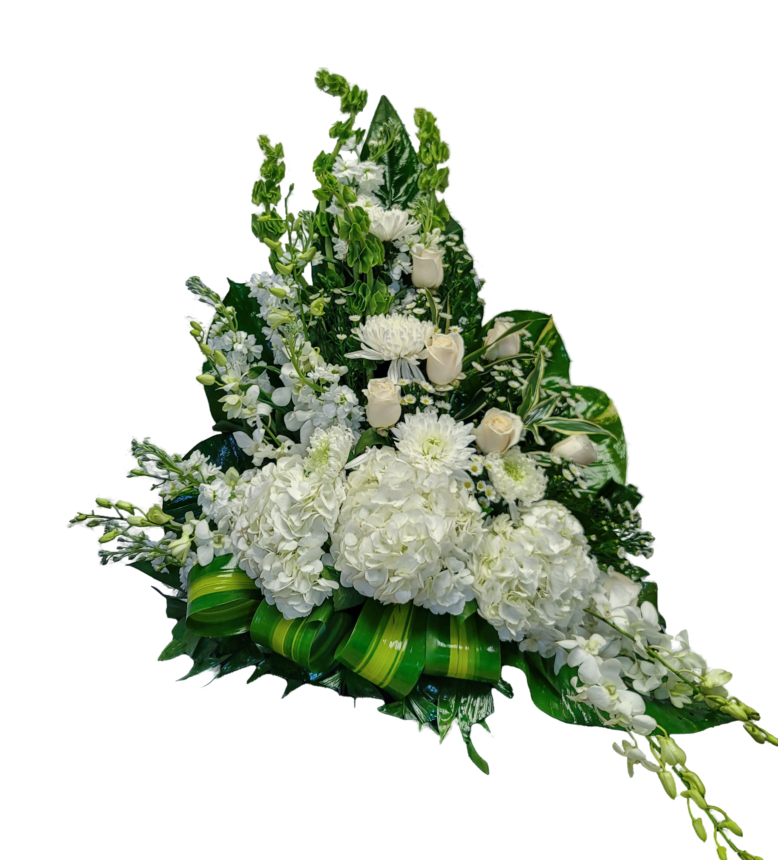 CF-12 Arreglo funeral de spiders, stocks, rosas, hortensias y orquídeas