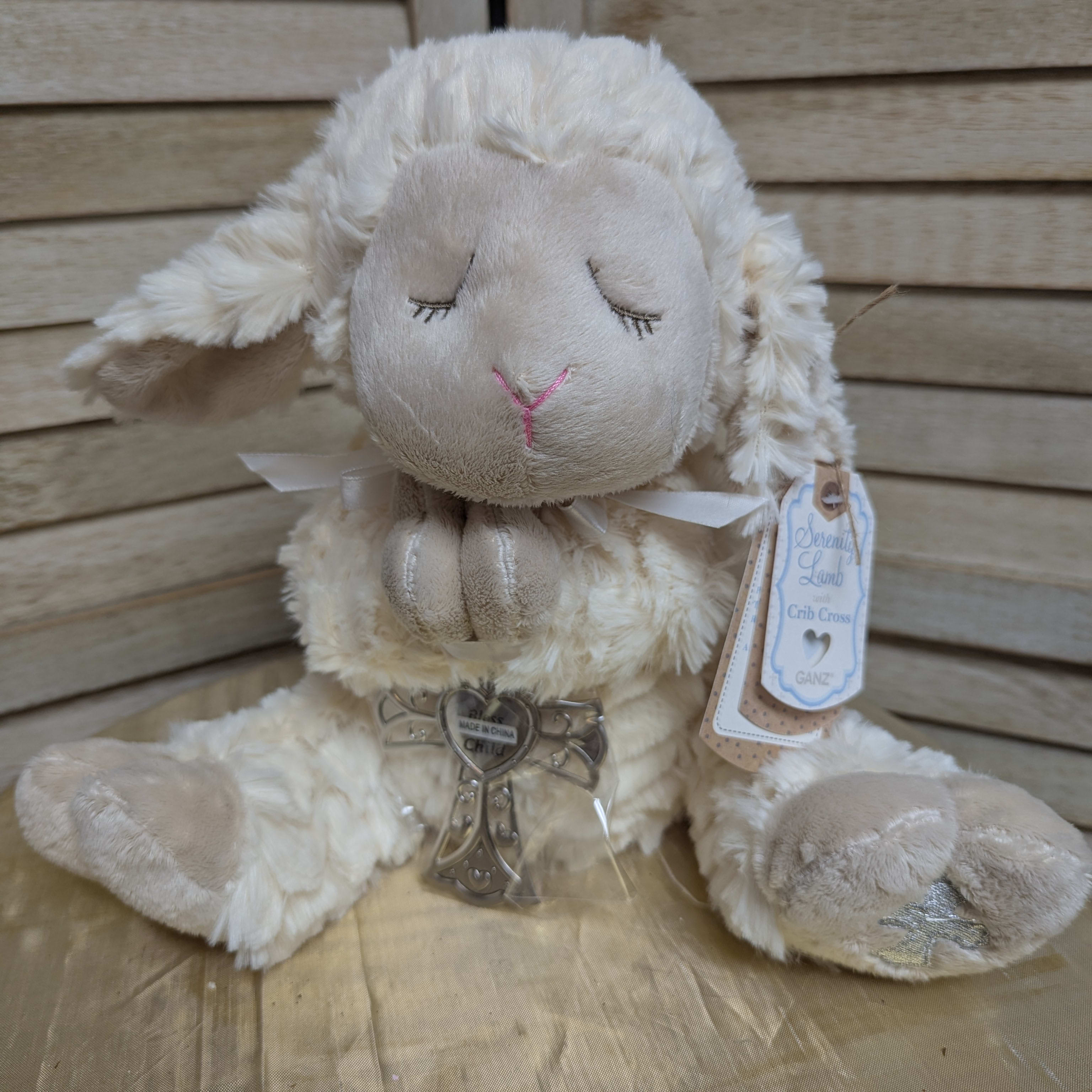 Serenity Lamb With Crib Cross Keepsake Flower Bouquet