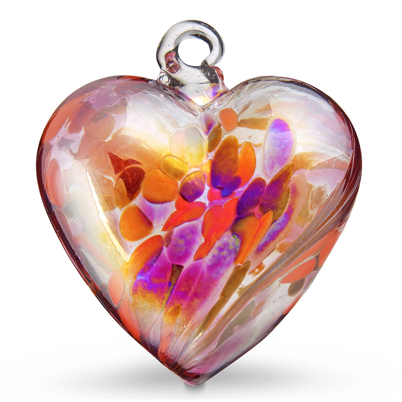 Iridized Kugel Medium Hand-Blown Glass Heart 3" Ornament Flower Bouquet