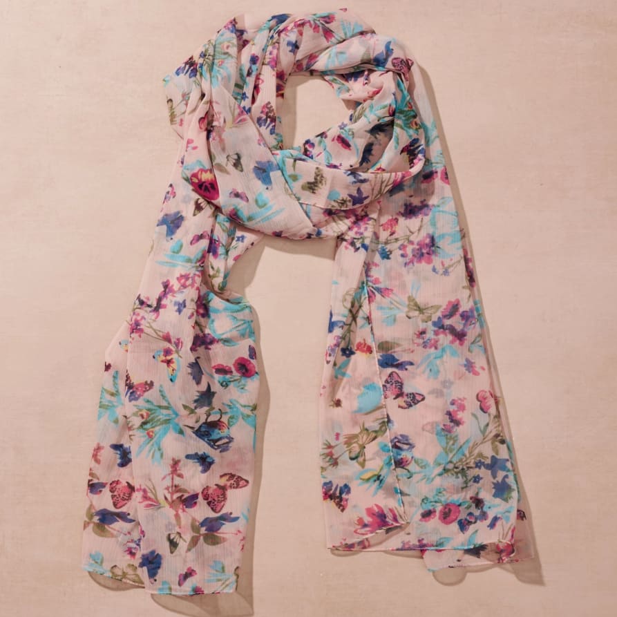 Komal Floral and Butterfly Chiffon Scarf