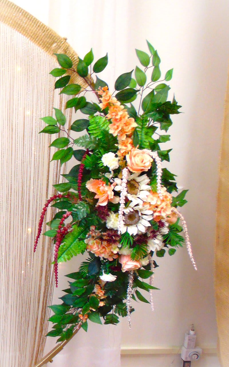 Arch Swag Rental-Right Side-Peach and Ivory with Plum Accents
