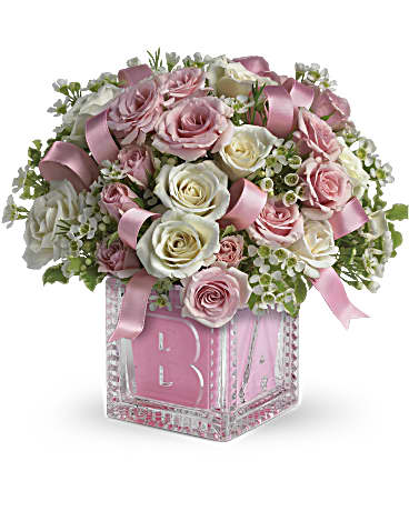 Baby’s First Block by Teleflora – Pink Flower Bouquet