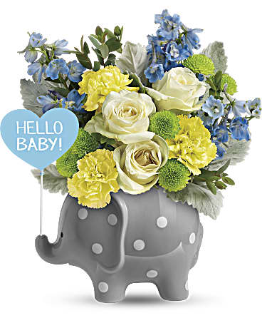 Teleflora’s Hello Sweet Baby – Blue Flower Bouquet