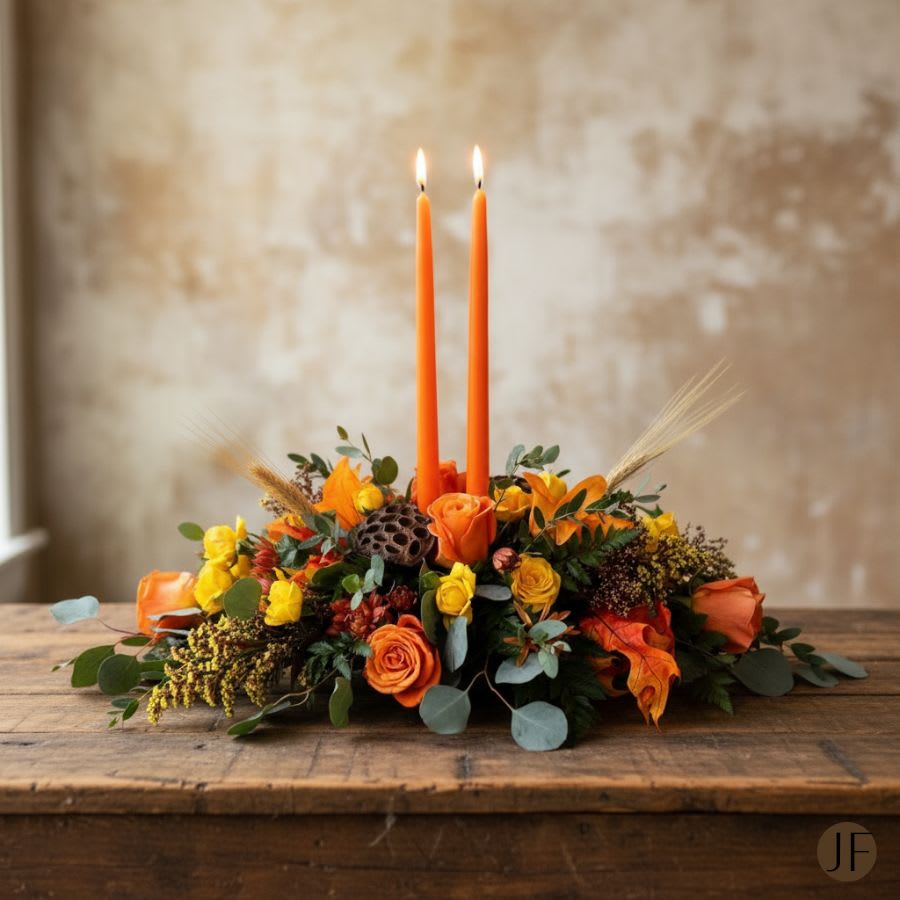 Candle Light - Autumn Flowers