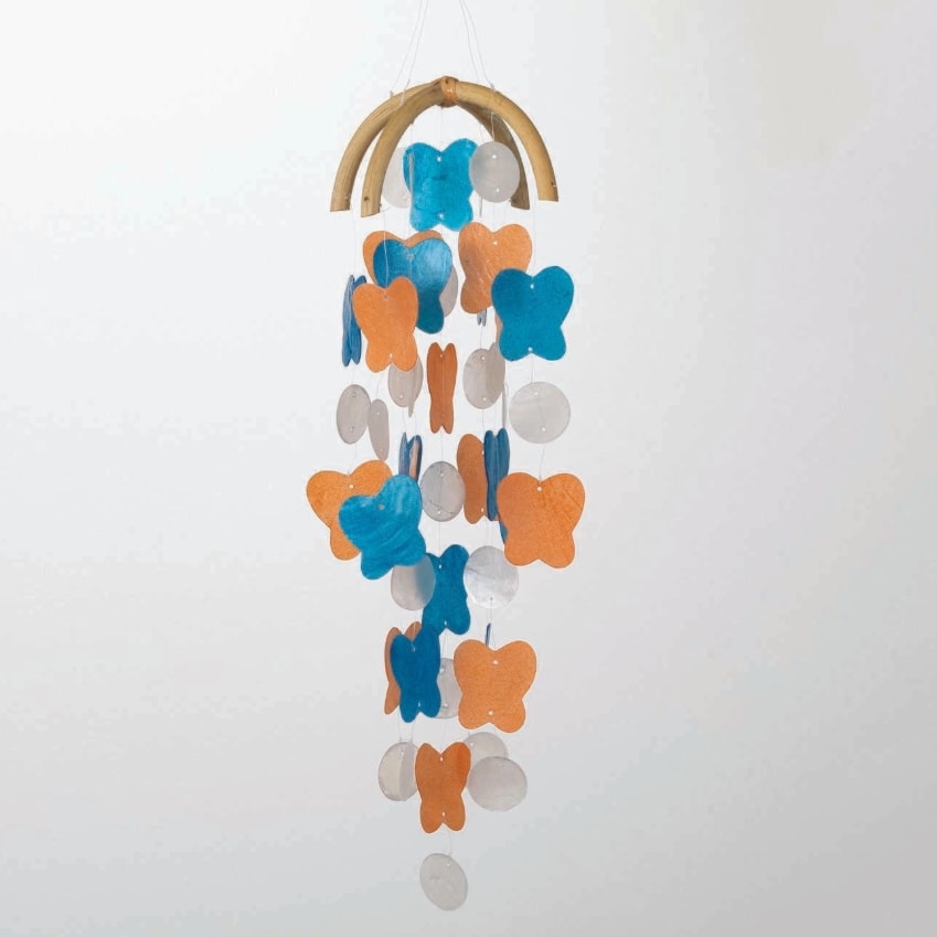 Butterfly Capiz Chime - Sky Blue / Marigold