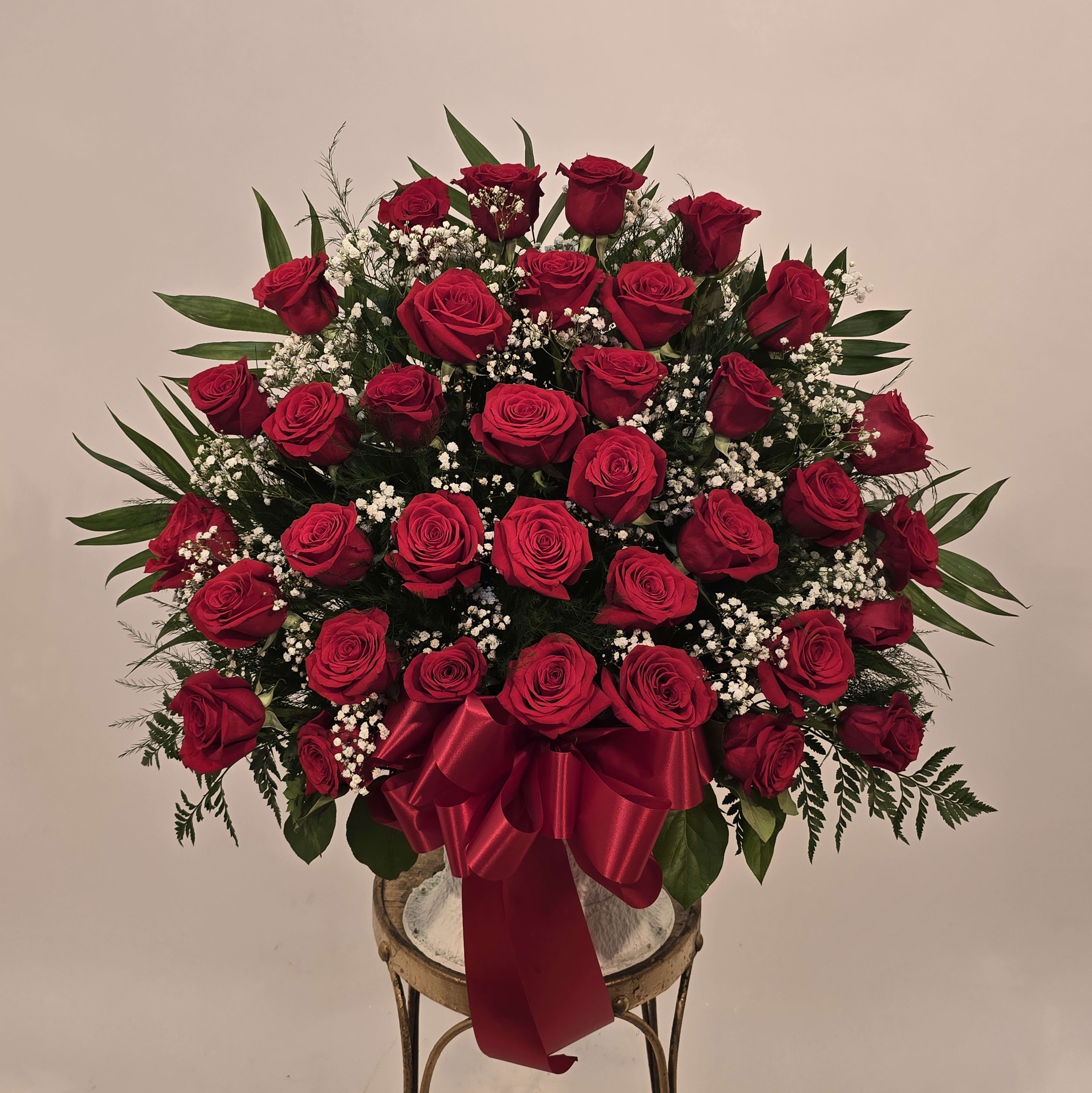 ALL RED ROSES FLOOR BASKET Flower Bouquet