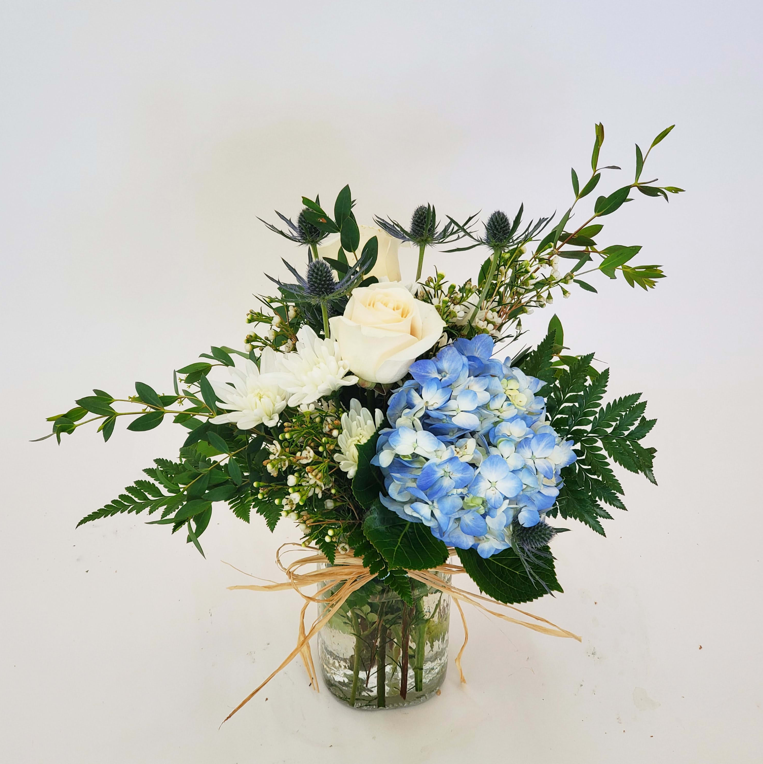 BLUE MASON JAR Flower Bouquet