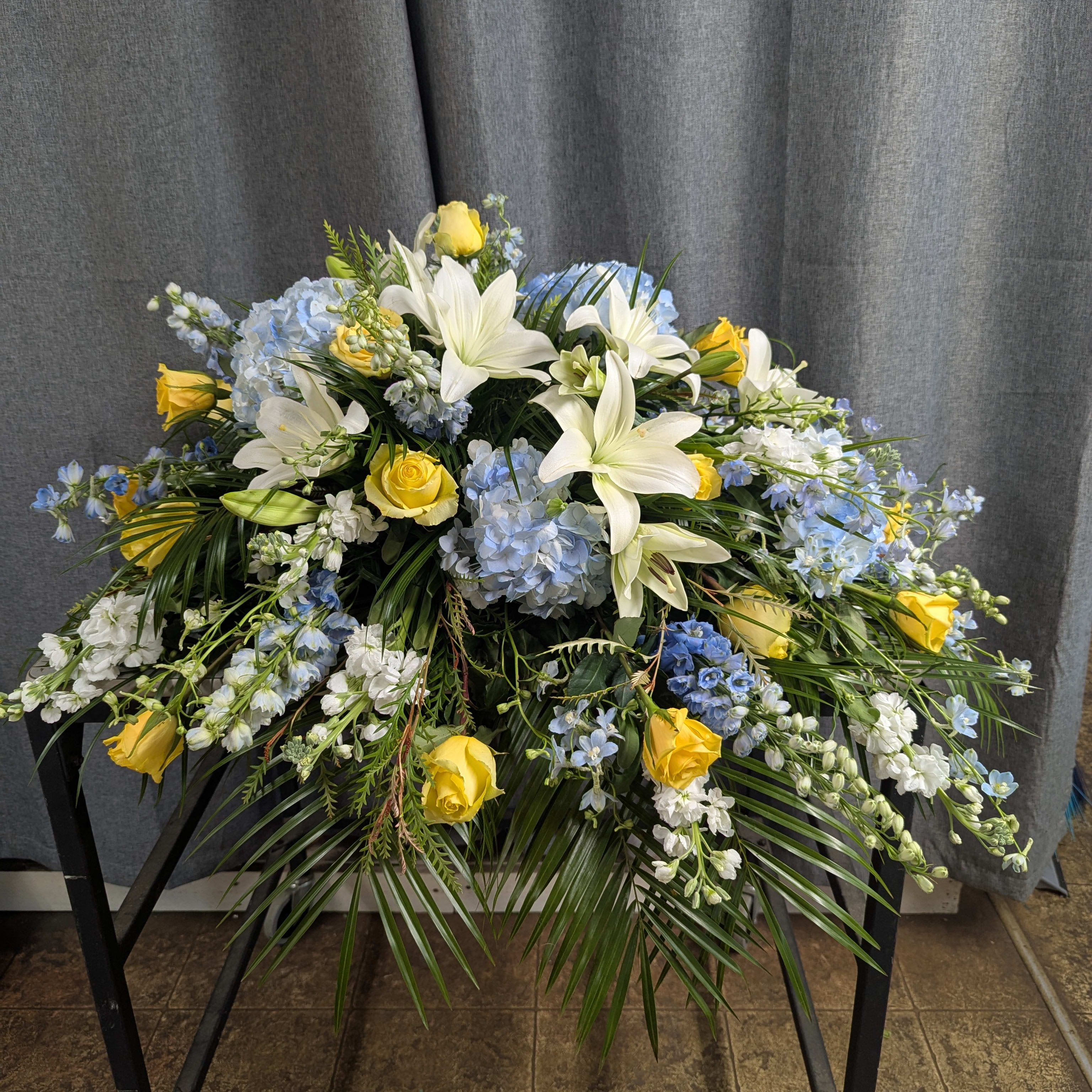 Sapphires and Lemon Casket Spray