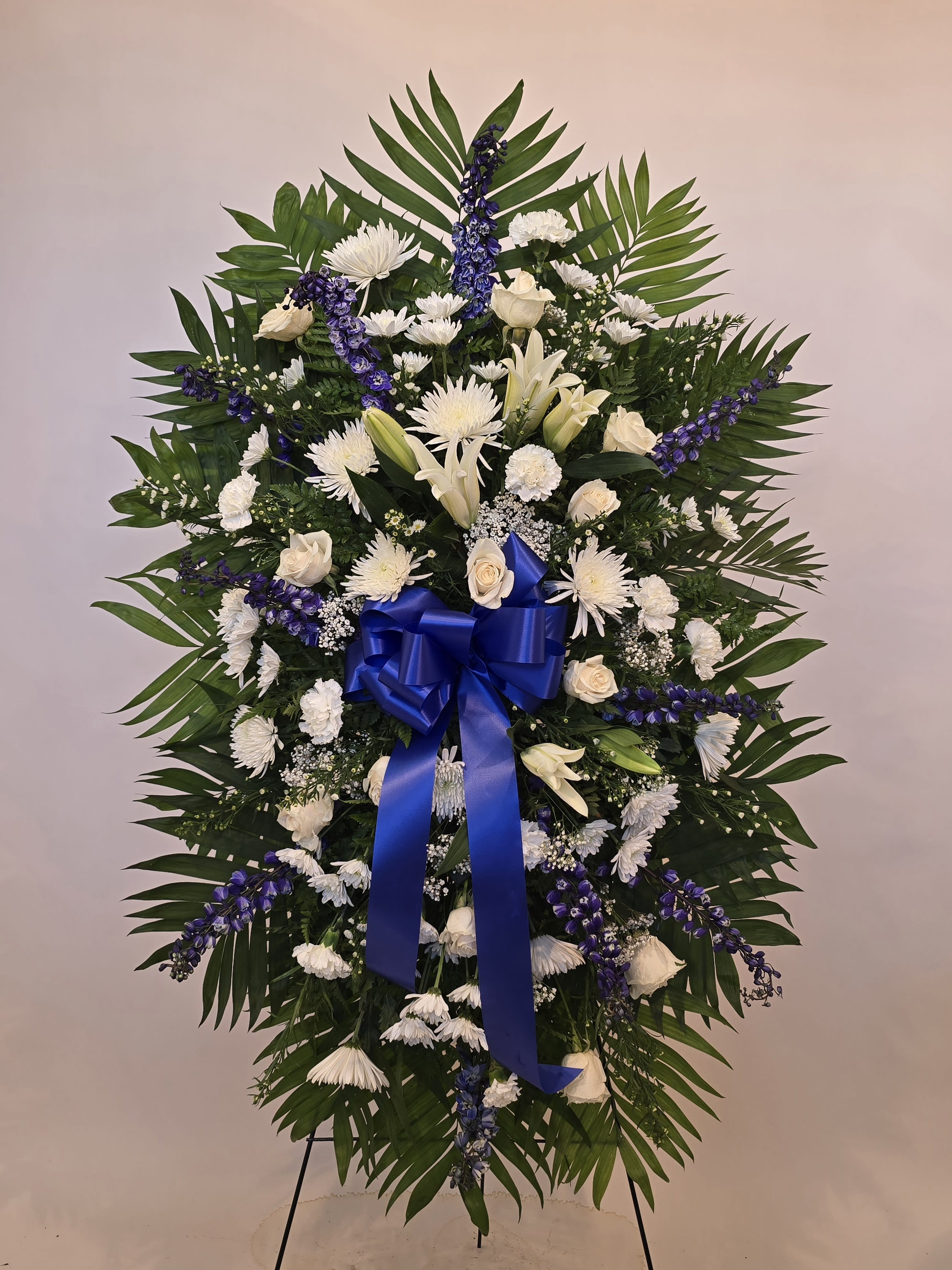 BLUE AND WHITE STANDING SPRAY Flower Bouquet