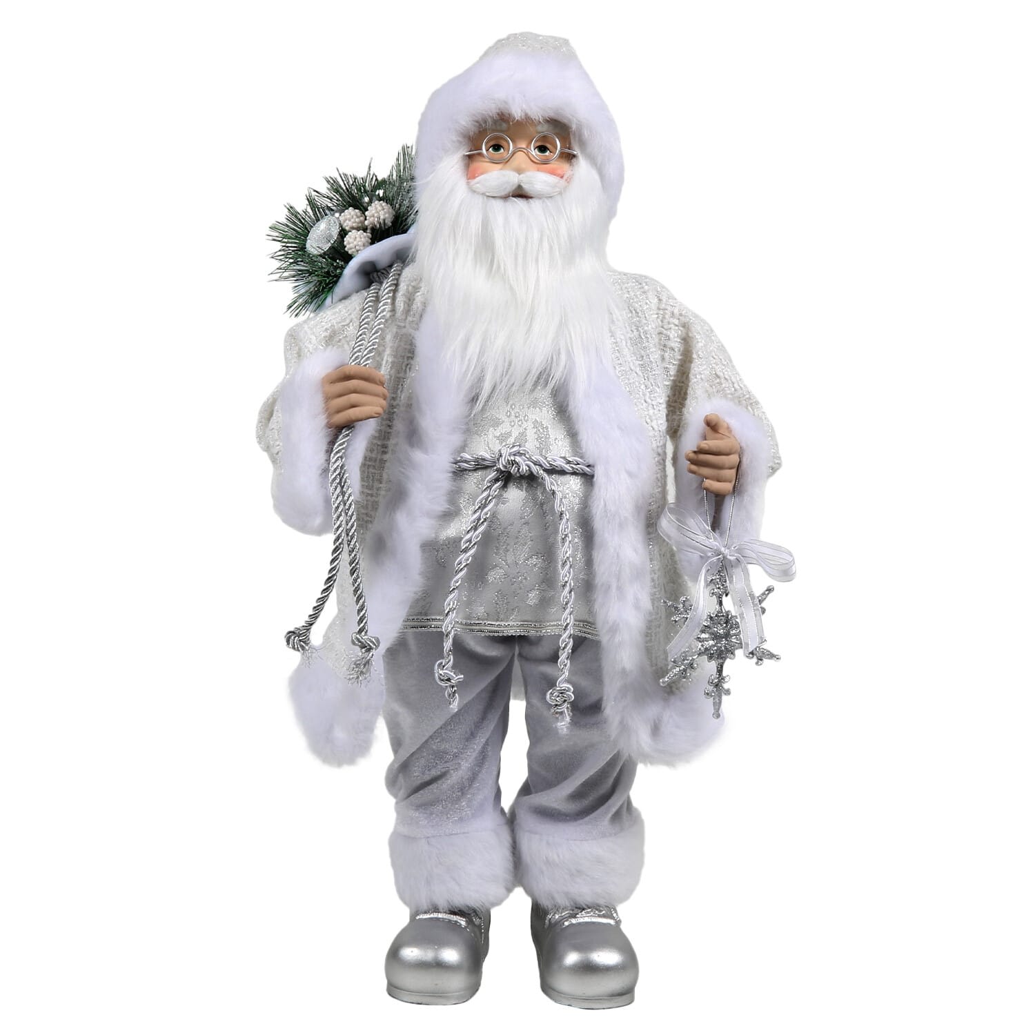 RESIN SILVER AND WHITE STANDING SANTA