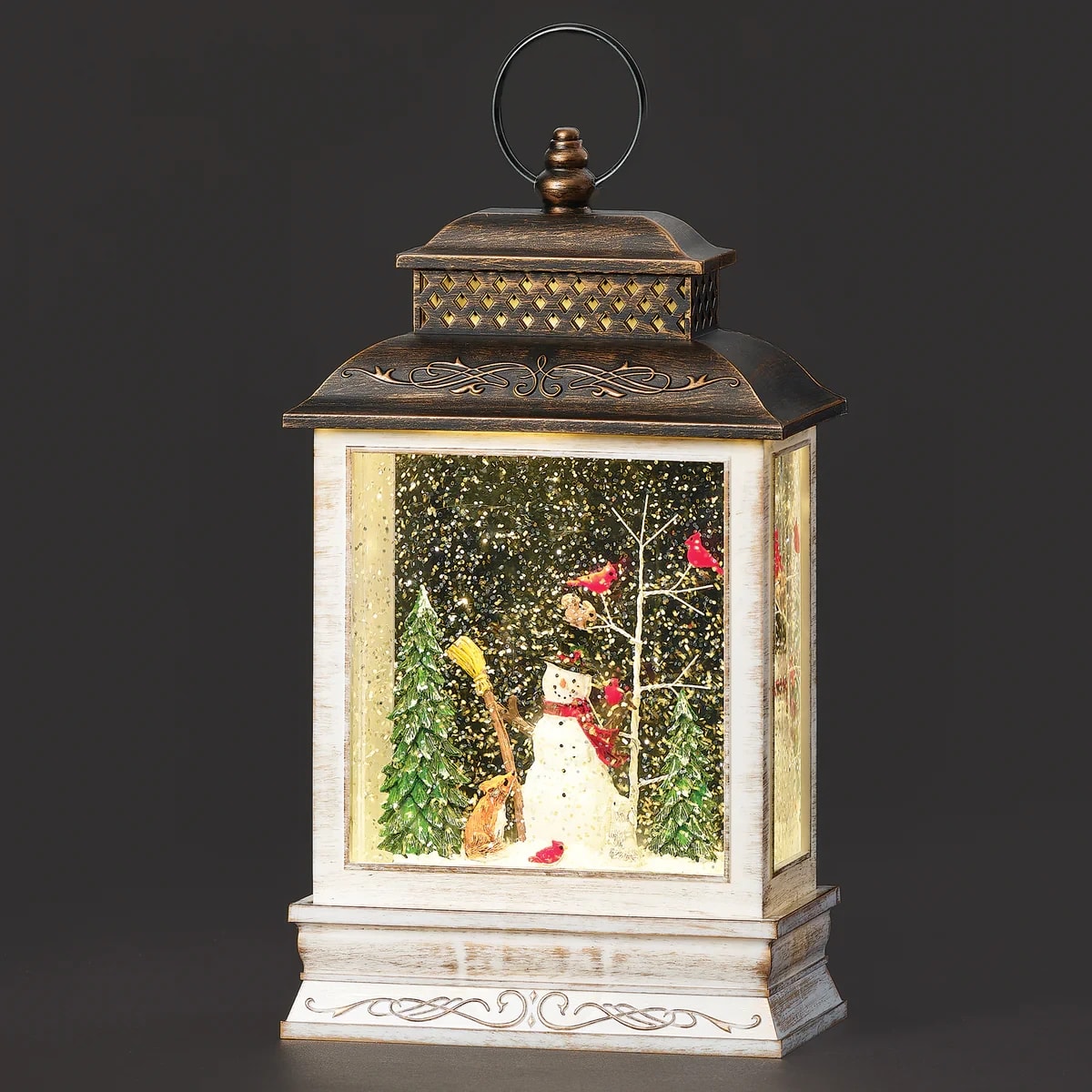 10.5''H LIGHTED SWIRL SNOWMAN SQUARE CONFETTI WITH FOREST ANIMALS