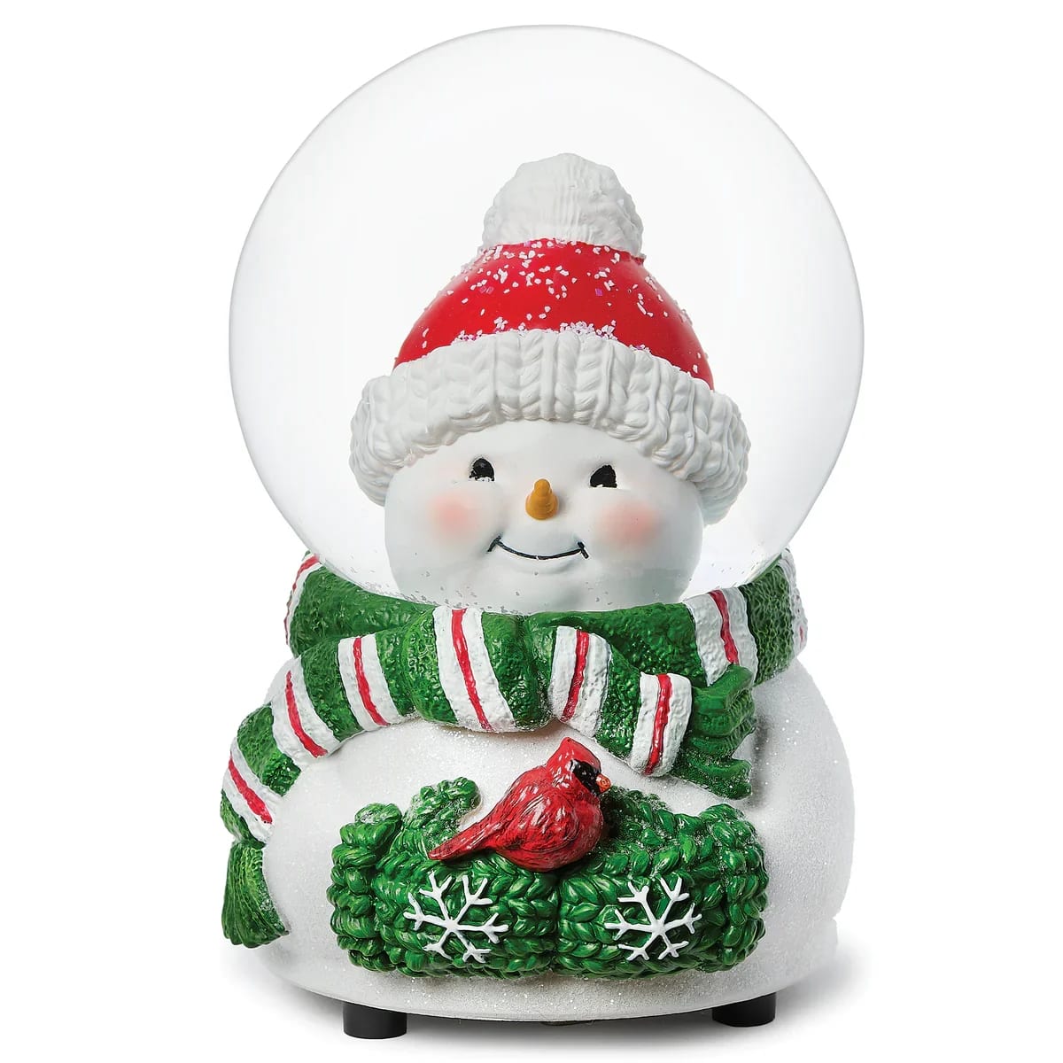 5''H MUSICAL SNOWMAN HOLDING CARDINAL WATERGLOBE- THE FIRST NOEL